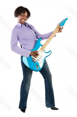 Woman playing an electric guitar