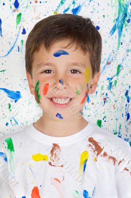 Boy playing with painting Boy playing with painting