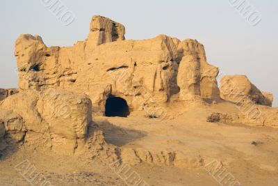 Hole in ruined house, Jiaohe, Silk road, China