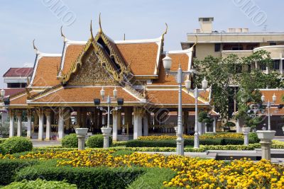 Buddhist wat and flowers