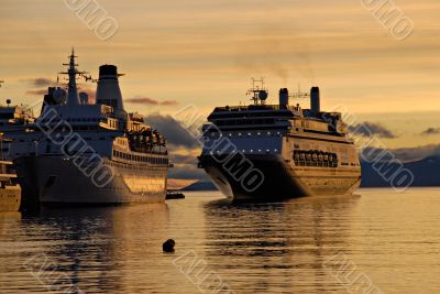 Big passenger ships in Ushuaia,  Argentina, South America.