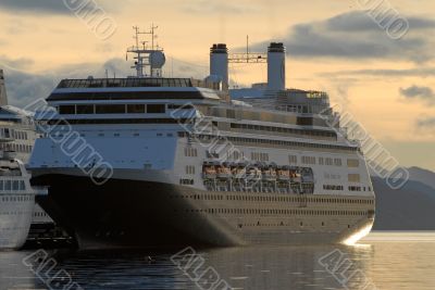 Big ship in the Beagle Channel. Port  Ushuaia.