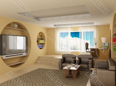 Interior of a room of rest. 3D image