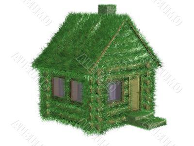 Small green house covered with a grass. 3D image.