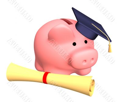 Piggy bank with cap and the diploma