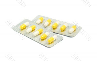 capsules in blister pack, isolated on white