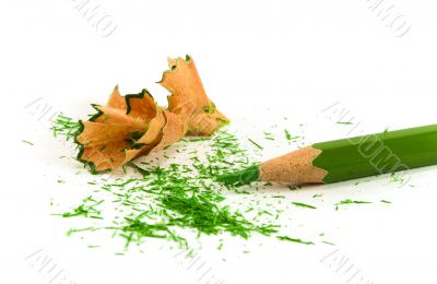green pencil and sawdust