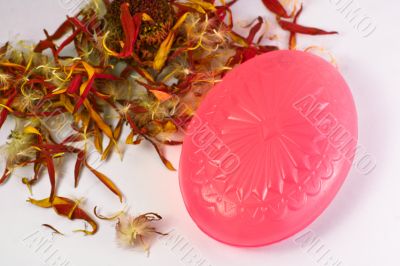 Pink soap with petals