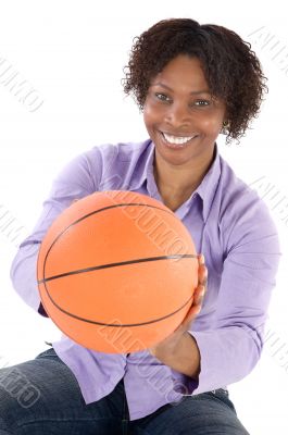 Woman with balloon of basketball Woman with balloon of basketball