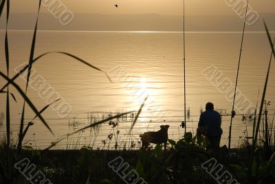 Dawn on coast of lake