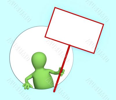 3d person - puppet with the blank poster