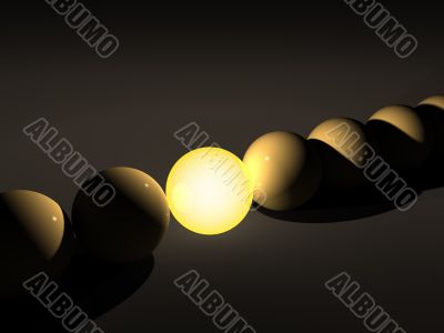 3d sphere, brightly luminous in darkness