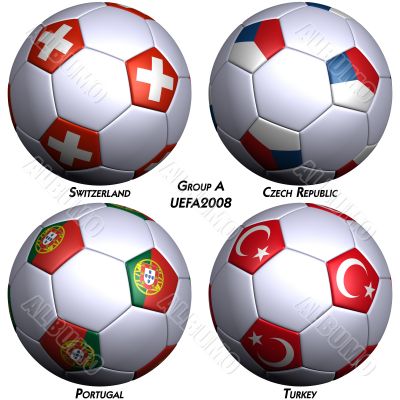Four soccer-balls with flags