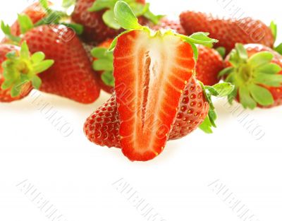one cut fresh ripe strawberry