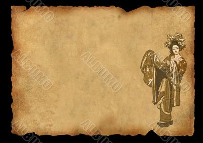 Sheet of parchment with the image geisha Sheet of parchment with the image geisha