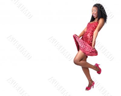 attractive African girl in red