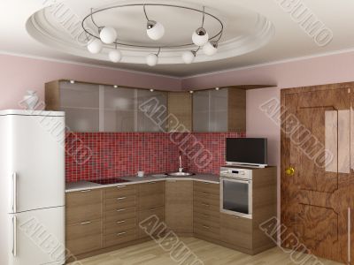Interior of modern kitchen. 3D image.
