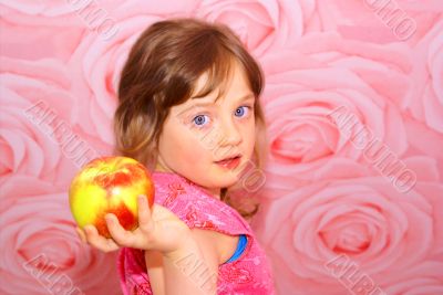 The child`s great apple.