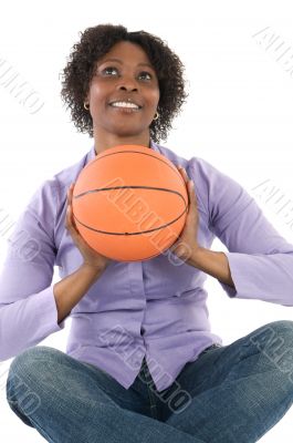 Woman with balloon of basketball Woman with balloon of basketball