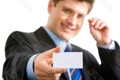 Man with blank card