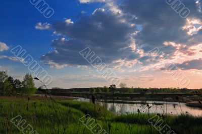 Dream of fisherman. Evening ashore lake