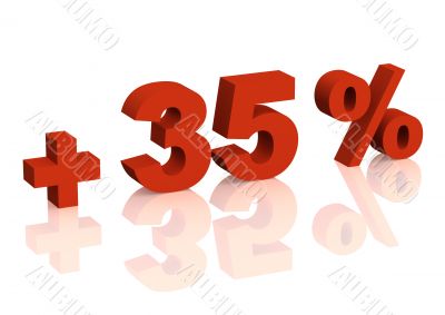 Red 3d inscription - plus of thirty five percent Red 3d inscription - plus of thirty five percent