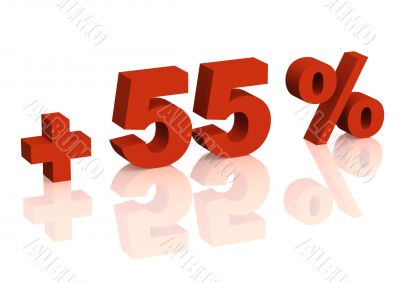 Red 3d inscription - plus of fifty five percent Red 3d inscription - plus of fifty five percent