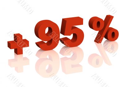 Red 3d inscription - plus of ninety five percent Red 3d inscription - plus of ninety five percent