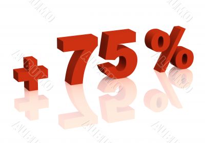 Red 3d inscription - plus of seventy five percent Red 3d inscription - plus of seventy five percent