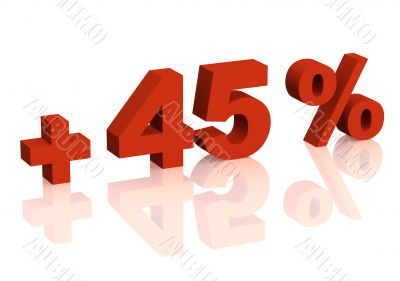 Red 3d inscription - plus of forty five percent Red 3d inscription - plus of forty five percent