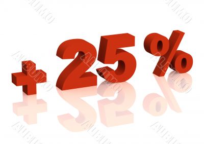 Red 3d inscription - plus of twenty five percent Red 3d inscription - plus of twenty five percent