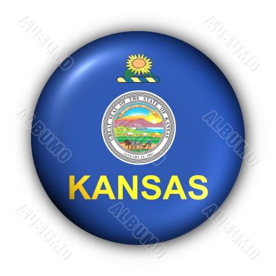 Round Button USA State Flag of Kansas