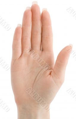 Woman hand with stop or vote gesture isolated with clipping path