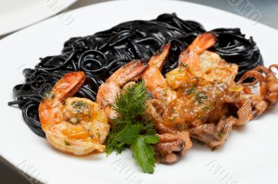 black spaghetti with shrimps