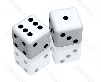 Two playing 3d bones of white color Two playing 3d bones of white color