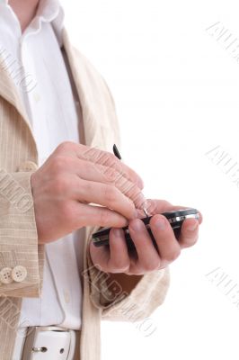 Businessman write message on PDA