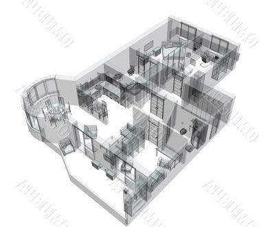 3d sketch of a four-room apartment