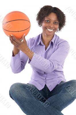 Woman with balloon of basketball Woman with balloon of basketball