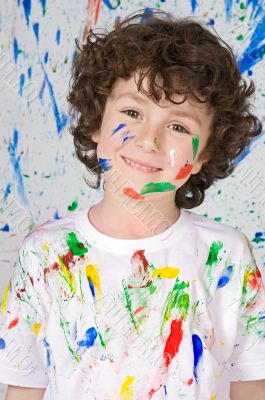 Boy playing with painting Boy playing with painting