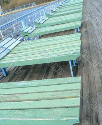 Plank beds on a beach