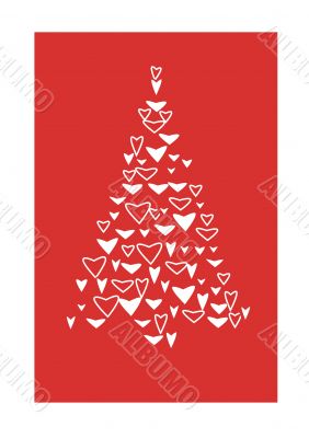 background with Christmas tree of hearts background with Christmas tree of hearts