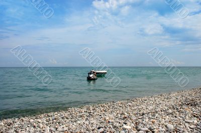  beach on background blue sky