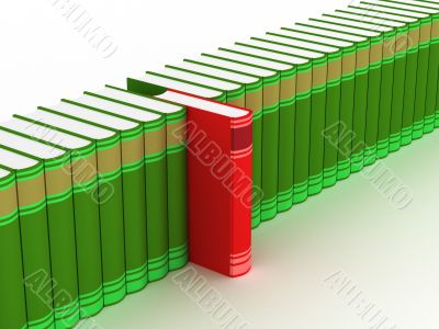 Row of books on a white background. 3D image.