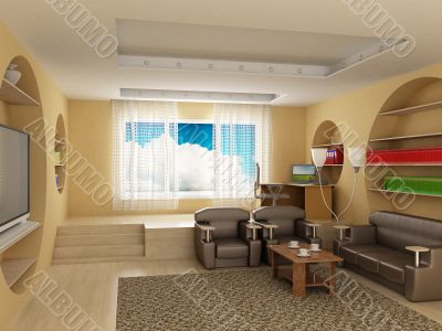 Interior of a room of rest. 3D image Interior of a room of rest. 3D image