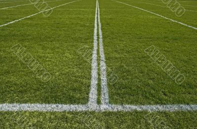 Perspective of a playing field with painted white lines