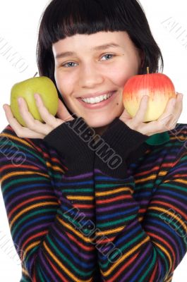 A pretty woman holding apples A pretty woman holding apples