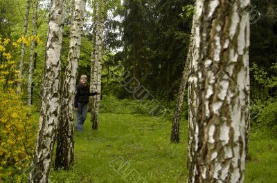 Girl in the birch grove