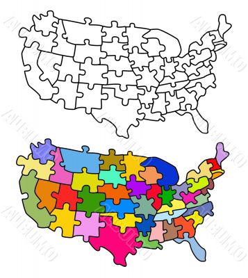 Map USA with states as a puzzle