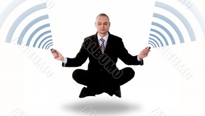 Communication concept: levitating business yoga