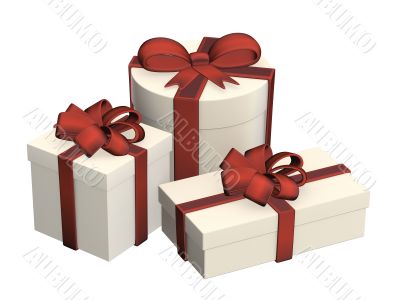 Three boxes with gifts, fastened by tapes Three boxes with gifts, fastened by tapes